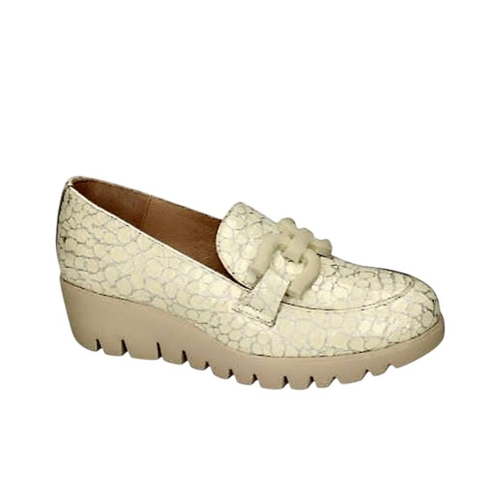 NWT Wonders Spain San Marino Croc Embossed Patent Leather Lug Sole Wedge Loafers